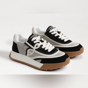 Sam Edelman Luna Sneakers, size 7.5 beige, black and white
